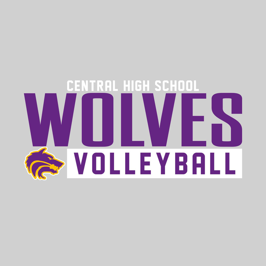 Central Wolves - Volleyball - Large Mascot Name Over Volleyball with Mascot