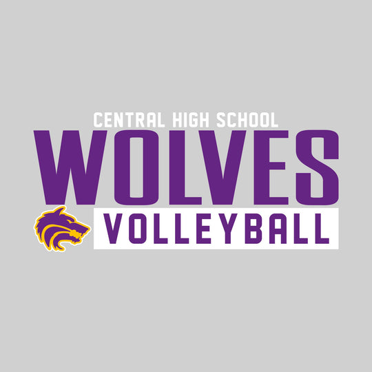 Central Wolves - Volleyball - Large Mascot Name Over Volleyball with Mascot