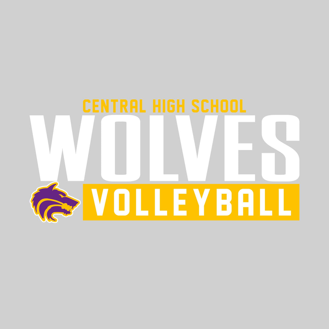 Central Wolves - Volleyball - Large Mascot Name Over Volleyball with Mascot