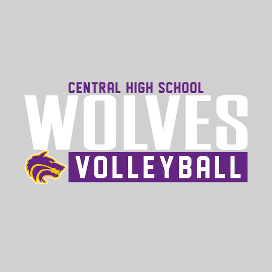 Central Wolves - Volleyball - Large Mascot Name Over Volleyball with Mascot