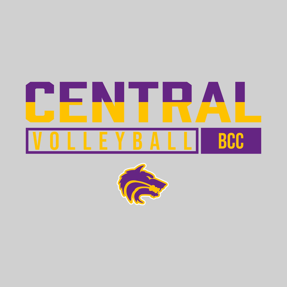 Central Wolves - Volleyball - Split-Color School Name With Acronym Over Mascot