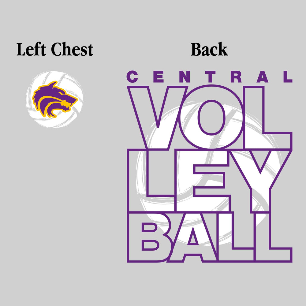 Central Wolves - Volleyball - Stacked Letters with Sketched Volleyball Inset