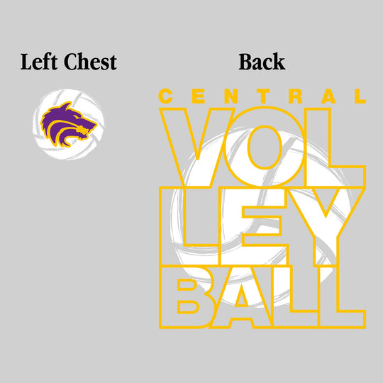 Central Wolves - Volleyball - Stacked Letters with Sketched Volleyball Inset