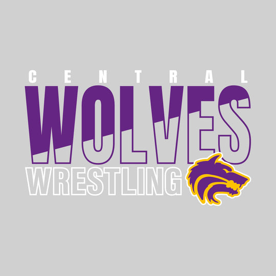 Central Wolves - Wrestling - Diagonal Split Mascot Name with Mascot