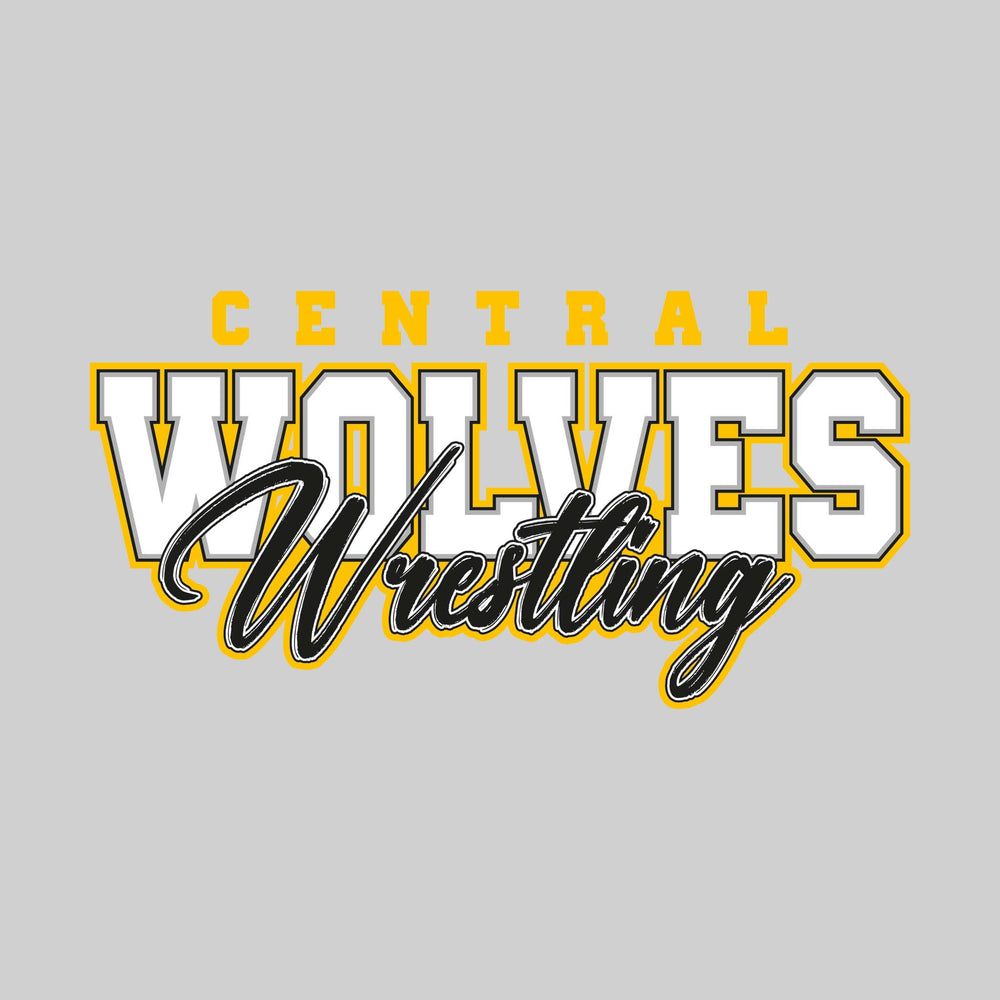 Central Wolves - Wrestling - Outlined Mascot Name with Cursive Wrestling