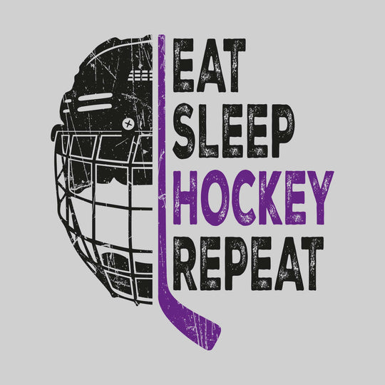 Bay City Wolves - Hockey - Eat Sleep Hockey Repeat - Half Helmet with Hockey Stick - Distressed