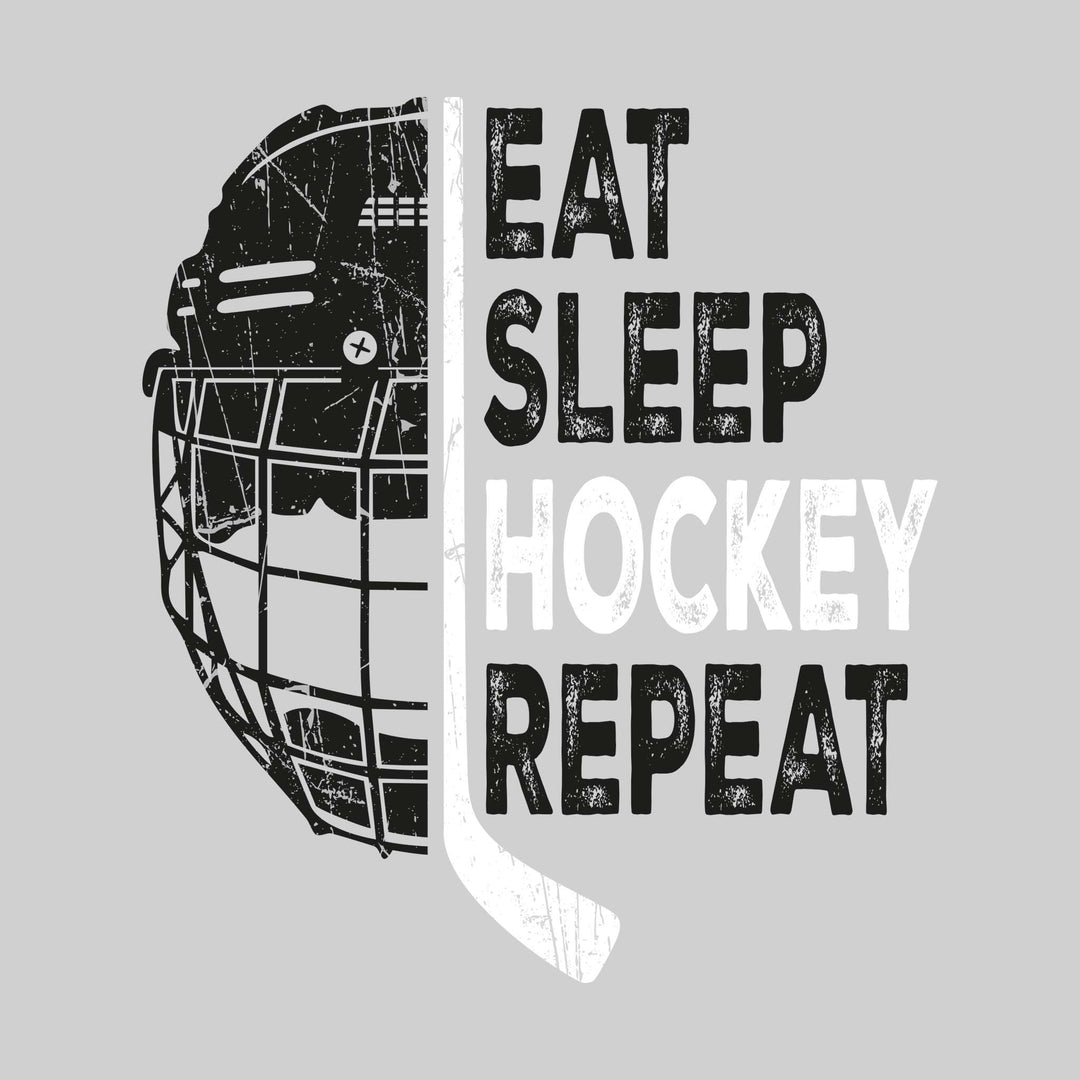 Bay City Wolves - Hockey - Eat Sleep Hockey Repeat - Half Helmet with Hockey Stick - Distressed