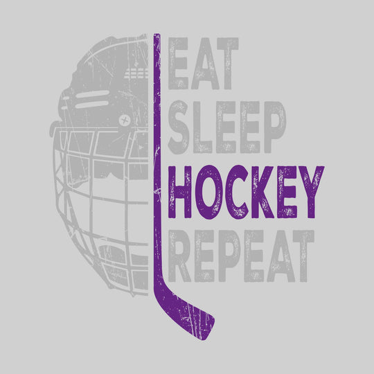 Bay City Wolves - Hockey - Eat Sleep Hockey Repeat - Half Helmet with Hockey Stick - Distressed