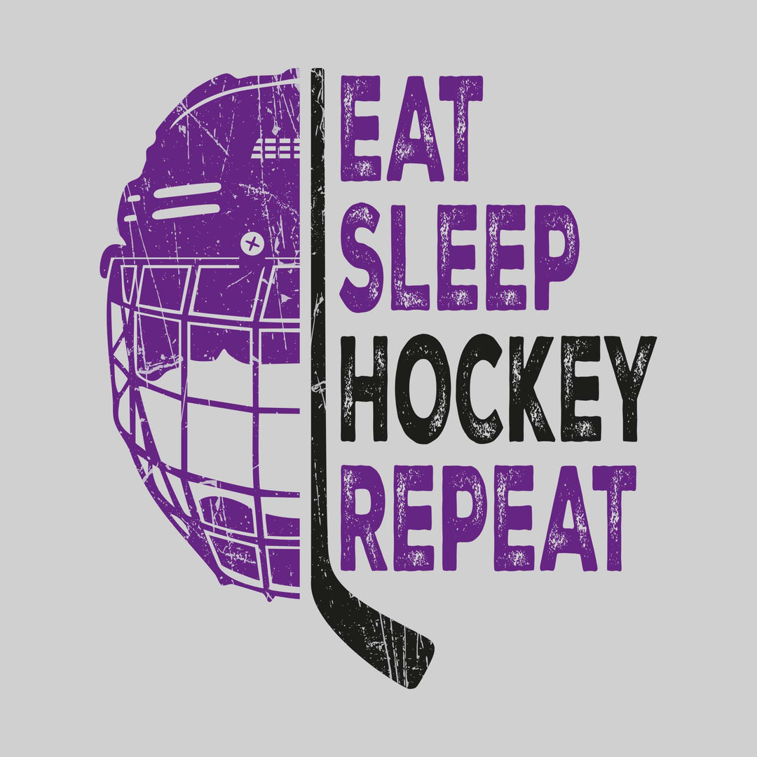 Bay City Wolves - Hockey - Eat Sleep Hockey Repeat - Half Helmet with Hockey Stick - Distressed