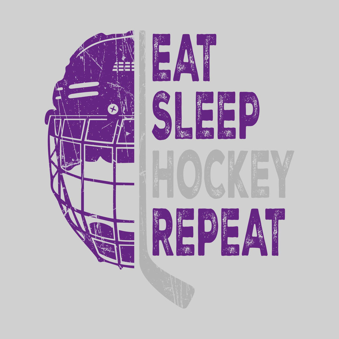 Bay City Wolves - Hockey - Eat Sleep Hockey Repeat - Half Helmet with Hockey Stick - Distressed