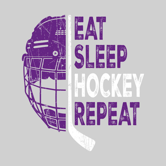 Bay City Wolves - Hockey - Eat Sleep Hockey Repeat - Half Helmet with Hockey Stick - Distressed