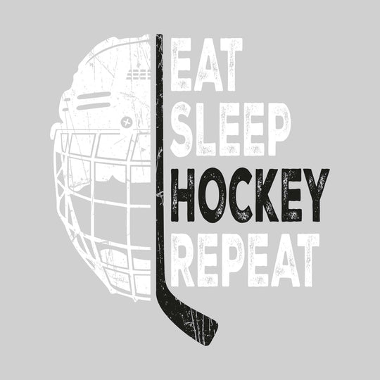Bay City Wolves - Hockey - Eat Sleep Hockey Repeat - Half Helmet with Hockey Stick - Distressed