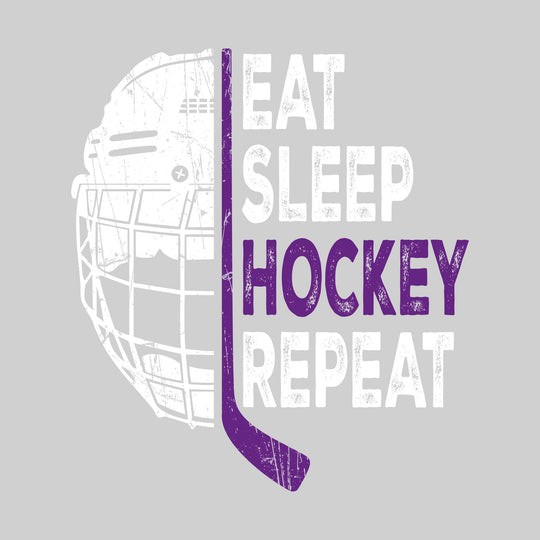 Bay City Wolves - Hockey - Eat Sleep Hockey Repeat - Half Helmet with Hockey Stick - Distressed