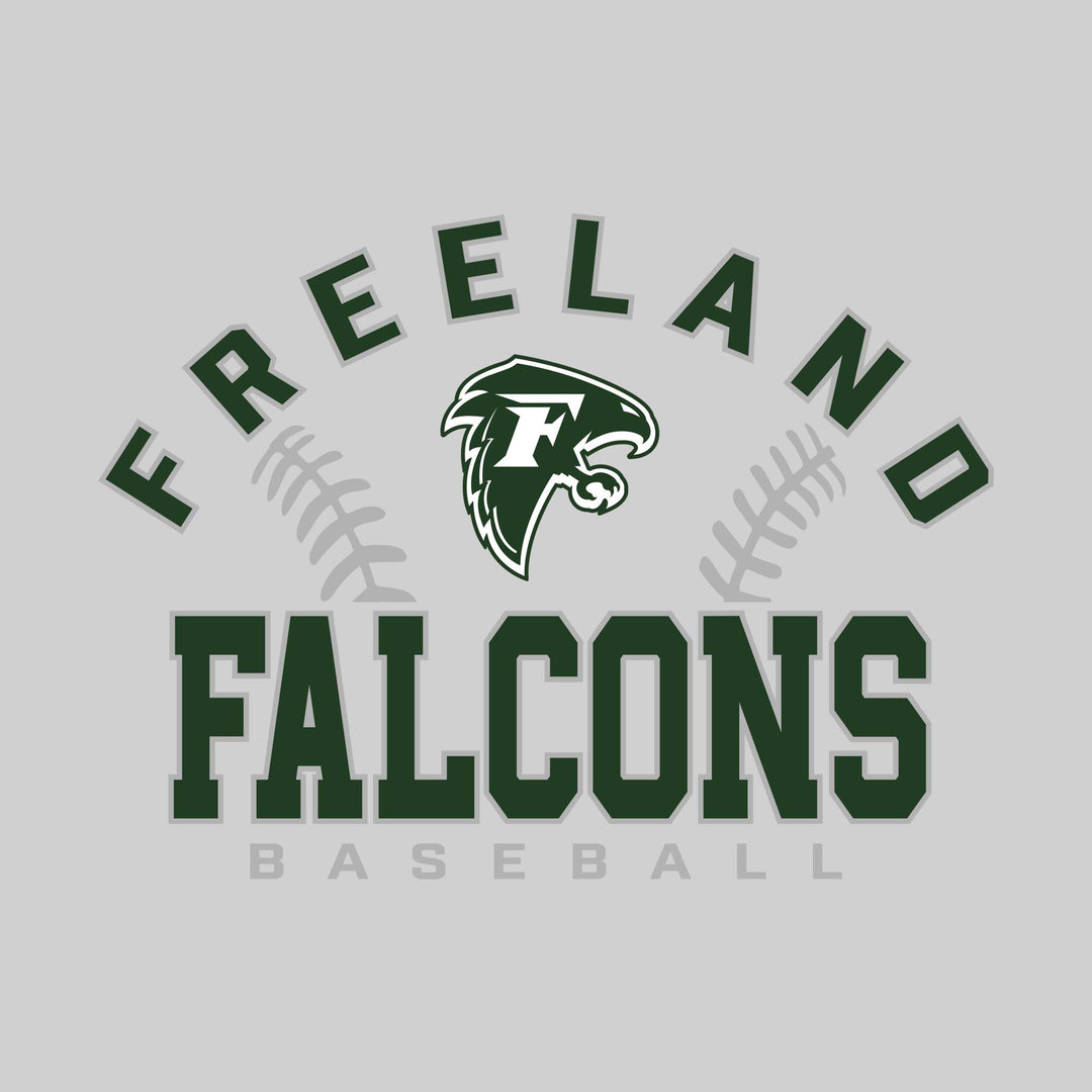 Freeland Falcons - Baseball - Arched School Name with Baseball Stitches &amp; Mascot