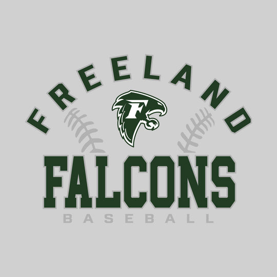 Freeland Falcons - Baseball - Arched School Name with Baseball Stitches &amp; Mascot