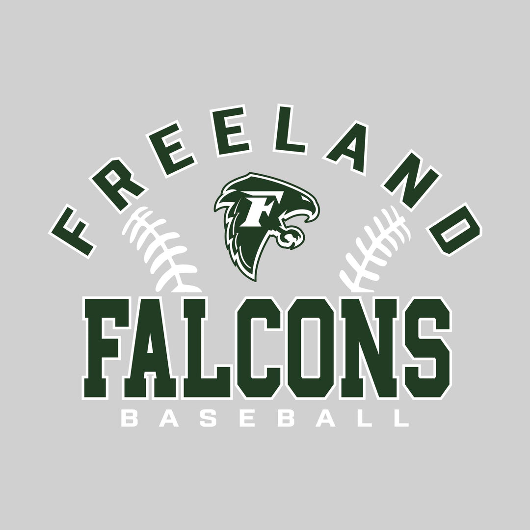 Freeland Falcons - Baseball - Arched School Name with Baseball Stitches &amp; Mascot