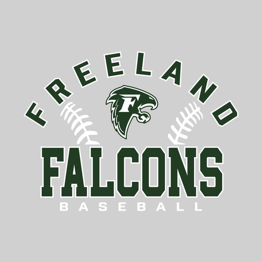 Freeland Falcons - Baseball - Arched School Name with Baseball Stitches &amp; Mascot