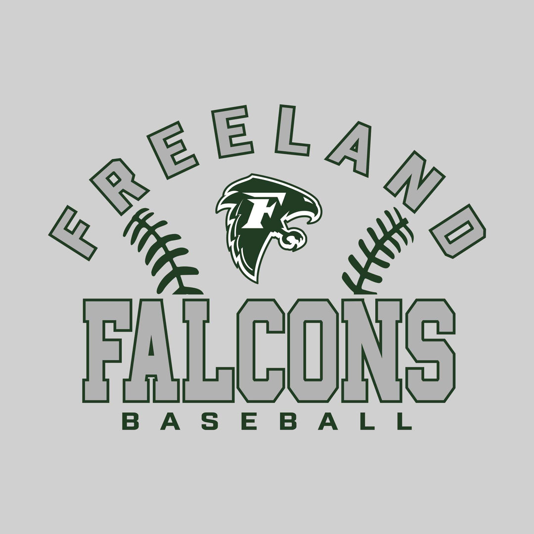 Freeland Falcons - Baseball - Arched School Name with Baseball Stitches &amp; Mascot