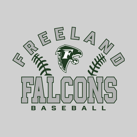 Freeland Falcons - Baseball - Arched School Name with Baseball Stitches &amp; Mascot