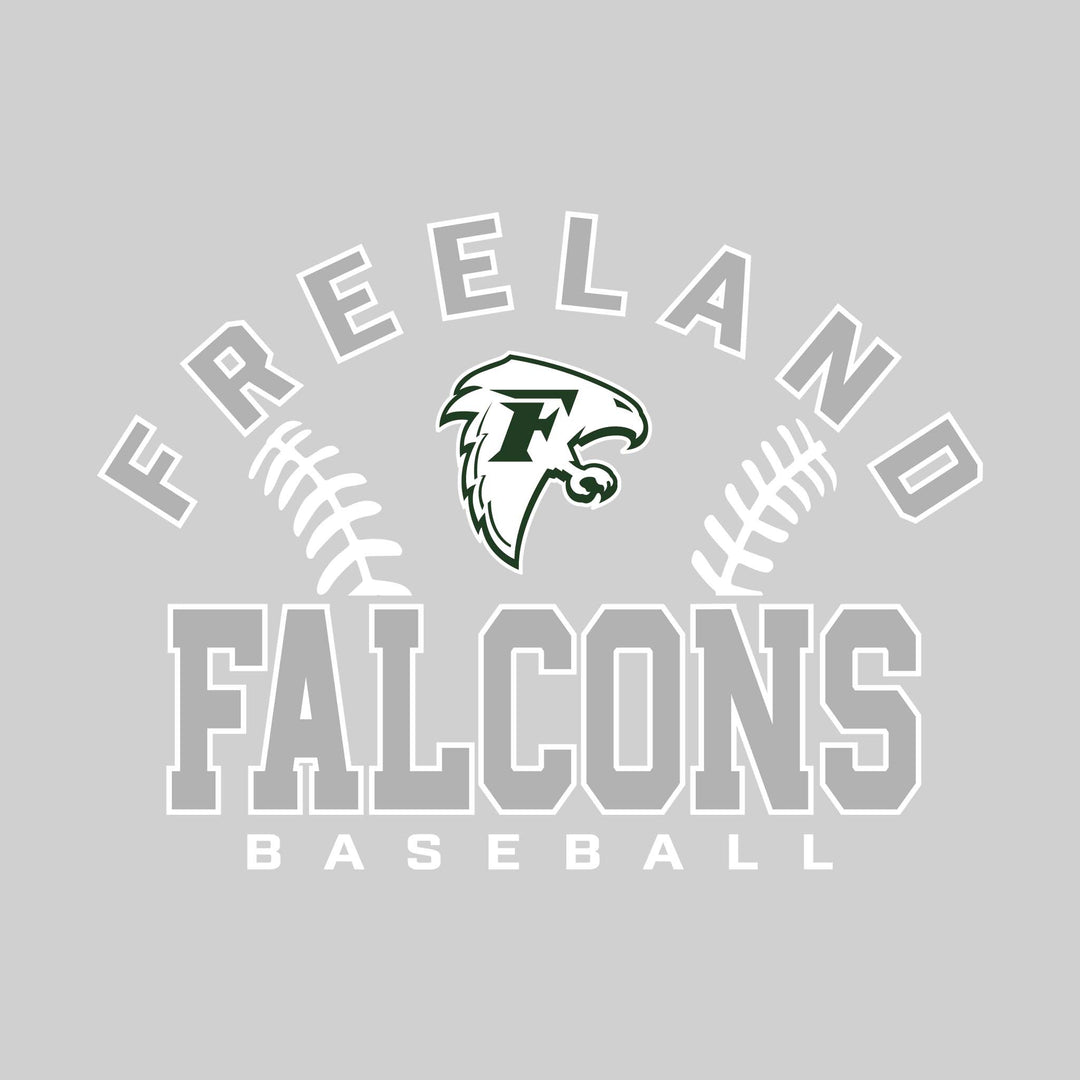 Freeland Falcons - Baseball - Arched School Name with Baseball Stitches &amp; Mascot