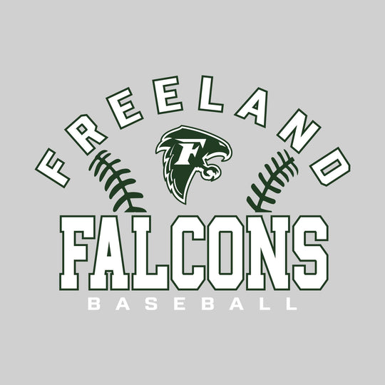 Freeland Falcons - Baseball - Arched School Name with Baseball Stitches &amp; Mascot