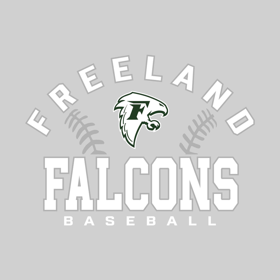 Freeland Falcons - Baseball - Arched School Name with Baseball Stitches &amp; Mascot