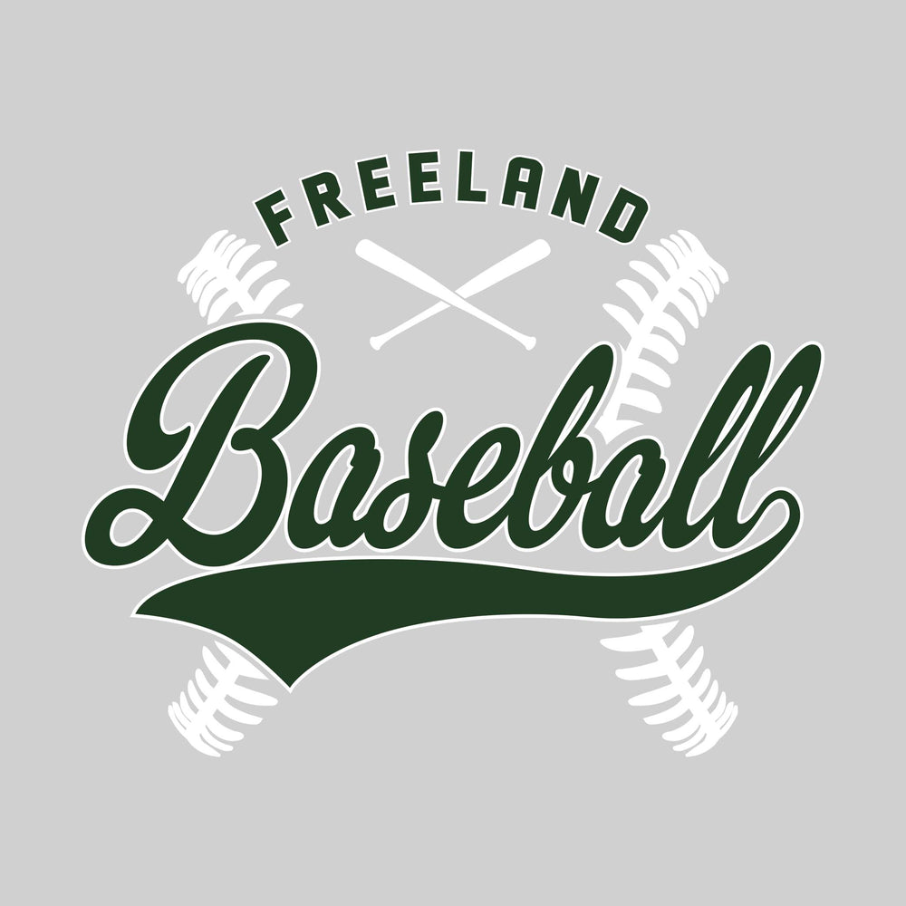 Freeland Falcons - Baseball - Cursive Baseball with Stitches & Crossed Bats