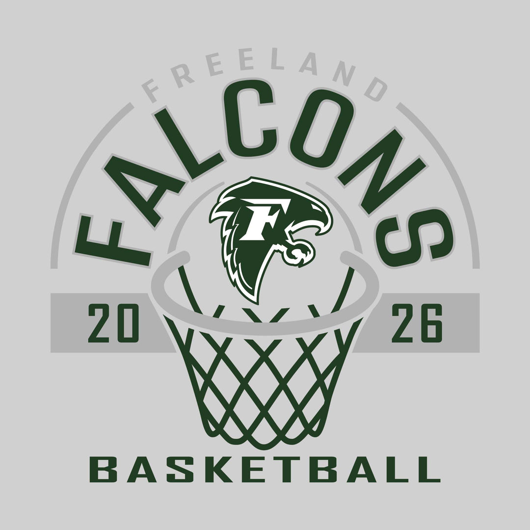 Freeland Falcons - Basketball - Arched Text with Center Mascot and Rim