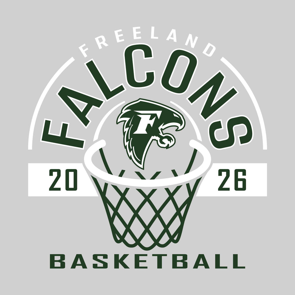 Freeland Falcons - Basketball - Arched Text with Center Mascot and Rim