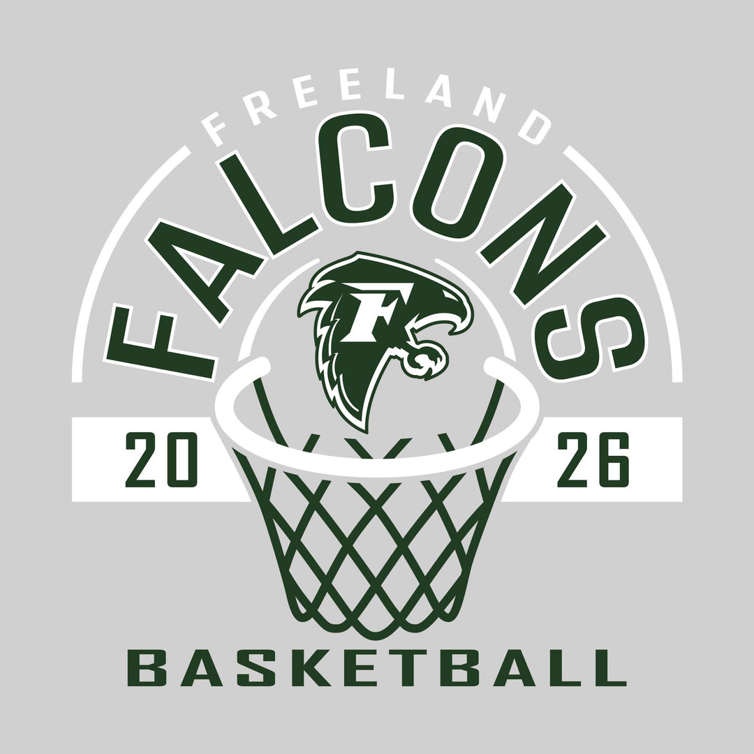 Freeland Falcons - Basketball - Arched Text with Center Mascot and Rim