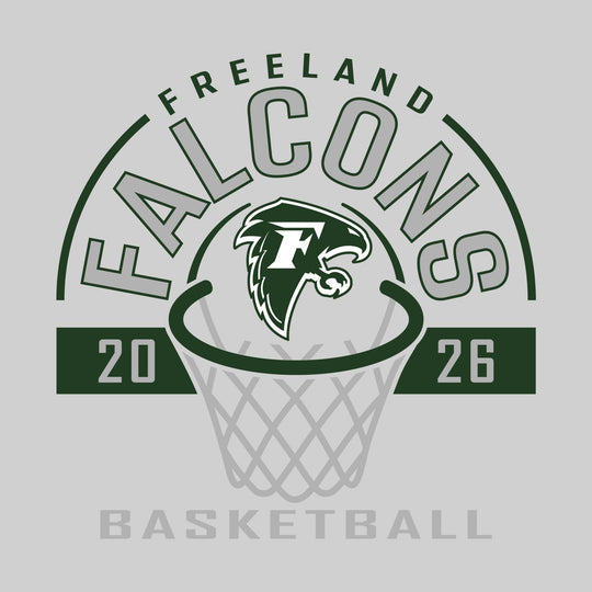 Freeland Falcons - Basketball - Arched Text with Center Mascot and Rim