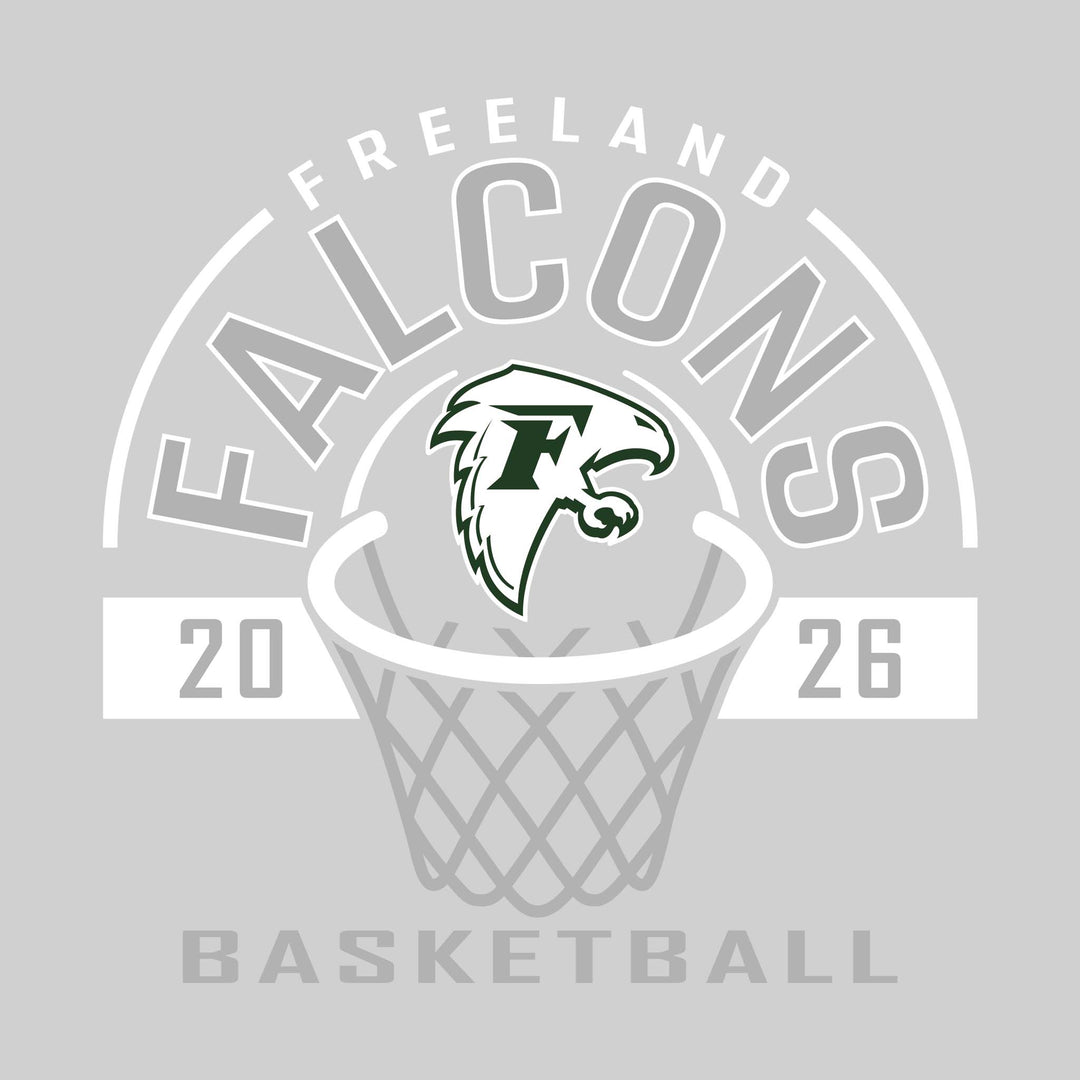 Freeland Falcons - Basketball - Arched Text with Center Mascot and Rim