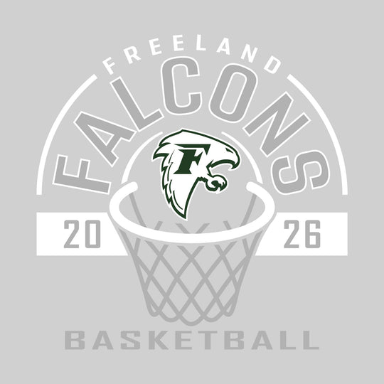 Freeland Falcons - Basketball - Arched Text with Center Mascot and Rim