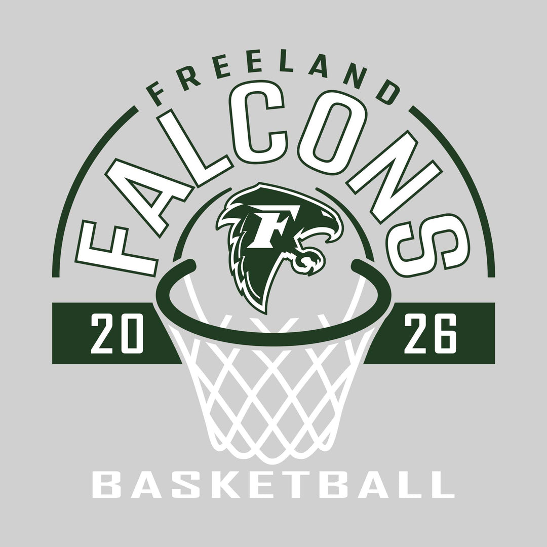 Freeland Falcons - Basketball - Arched Text with Center Mascot and Rim