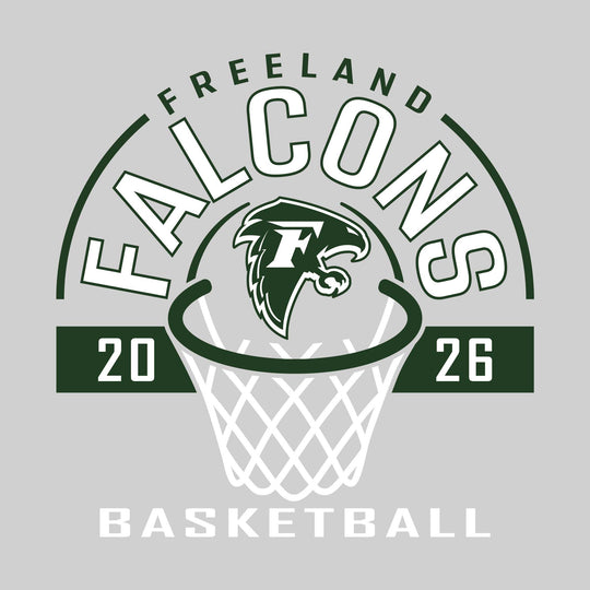 Freeland Falcons - Basketball - Arched Text with Center Mascot and Rim