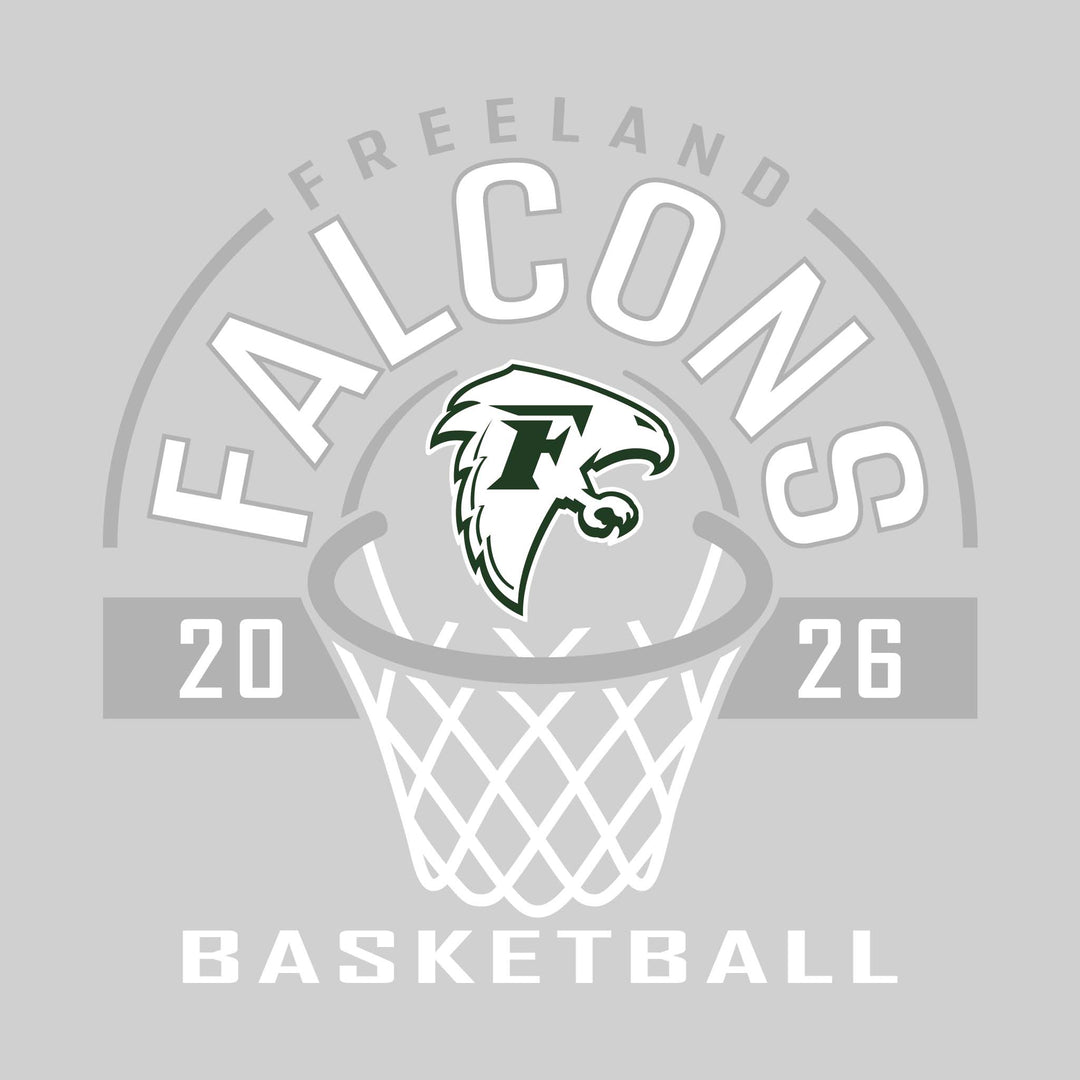 Freeland Falcons - Basketball - Arched Text with Center Mascot and Rim