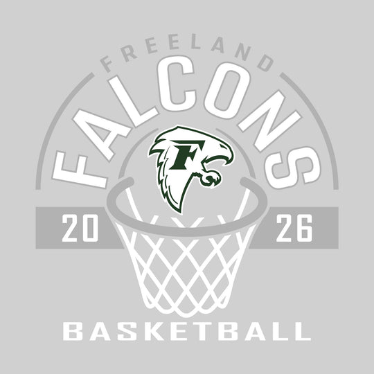 Freeland Falcons - Basketball - Arched Text with Center Mascot and Rim