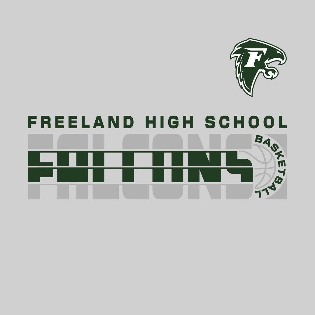 Freeland Falcons - Basketball - Striped Mascot Name with Basketball Grooves
