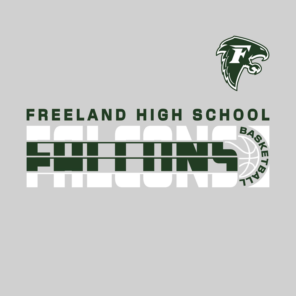 Freeland Falcons - Basketball - Striped Mascot Name with Basketball Grooves