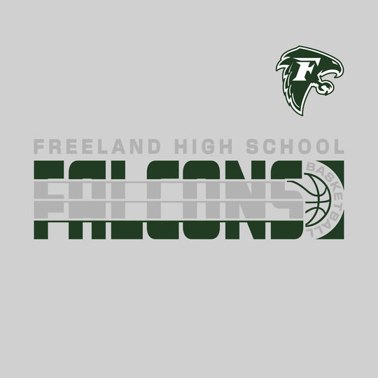Freeland Falcons - Basketball - Striped Mascot Name with Basketball Grooves