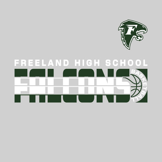 Freeland Falcons - Basketball - Striped Mascot Name with Basketball Grooves