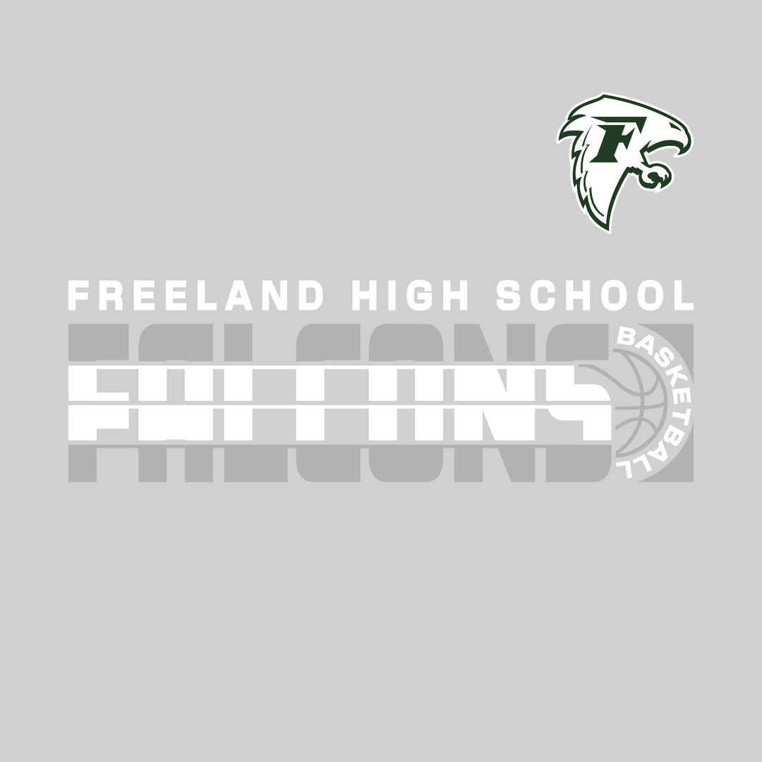 Freeland Falcons - Basketball - Striped Mascot Name with Basketball Grooves