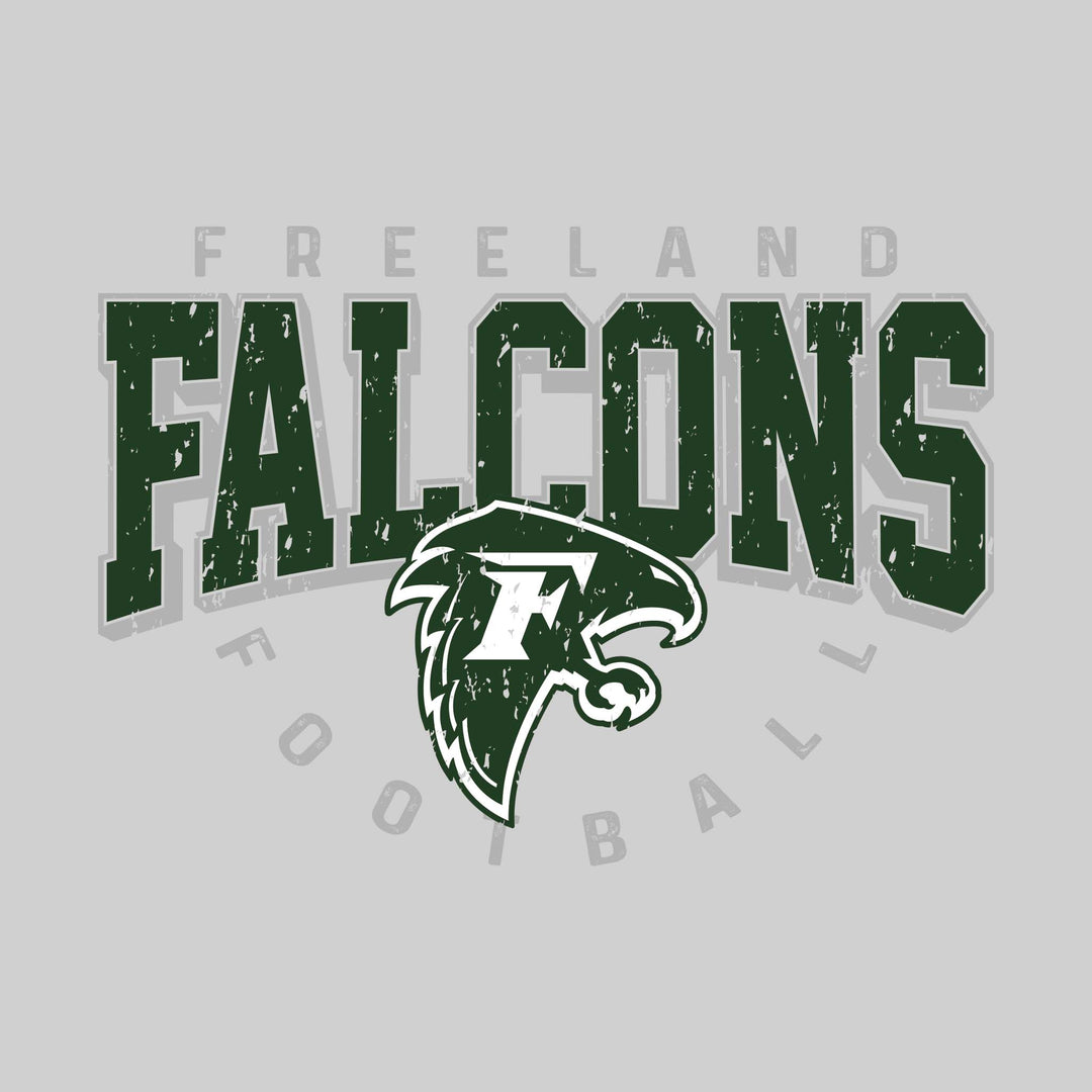 Freeland Falcons - Football - Distressed Text with Mascot and Arched Football