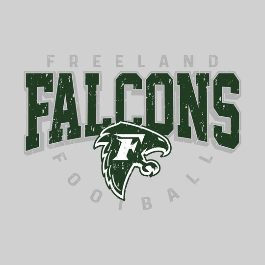 Freeland Falcons - Football - Distressed Text with Mascot and Arched Football