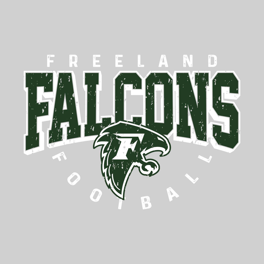 Freeland Falcons - Football - Distressed Text with Mascot and Arched Football