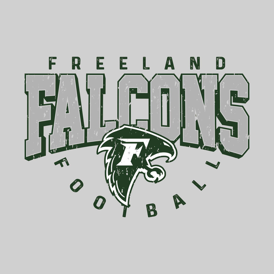 Freeland Falcons - Football - Distressed Text with Mascot and Arched Football