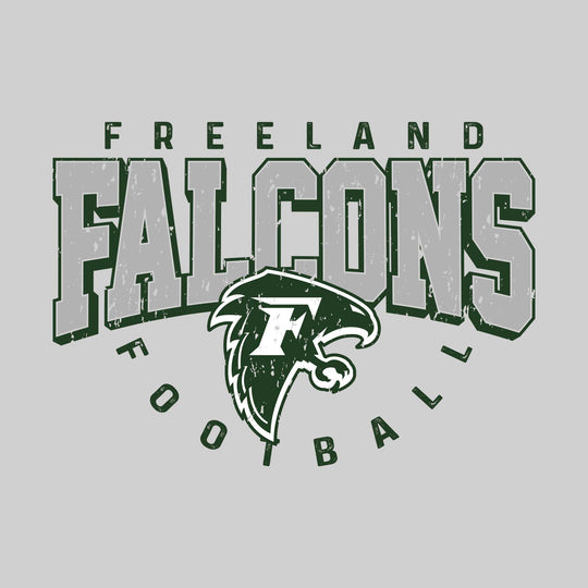 Freeland Falcons - Football - Distressed Text with Mascot and Arched Football