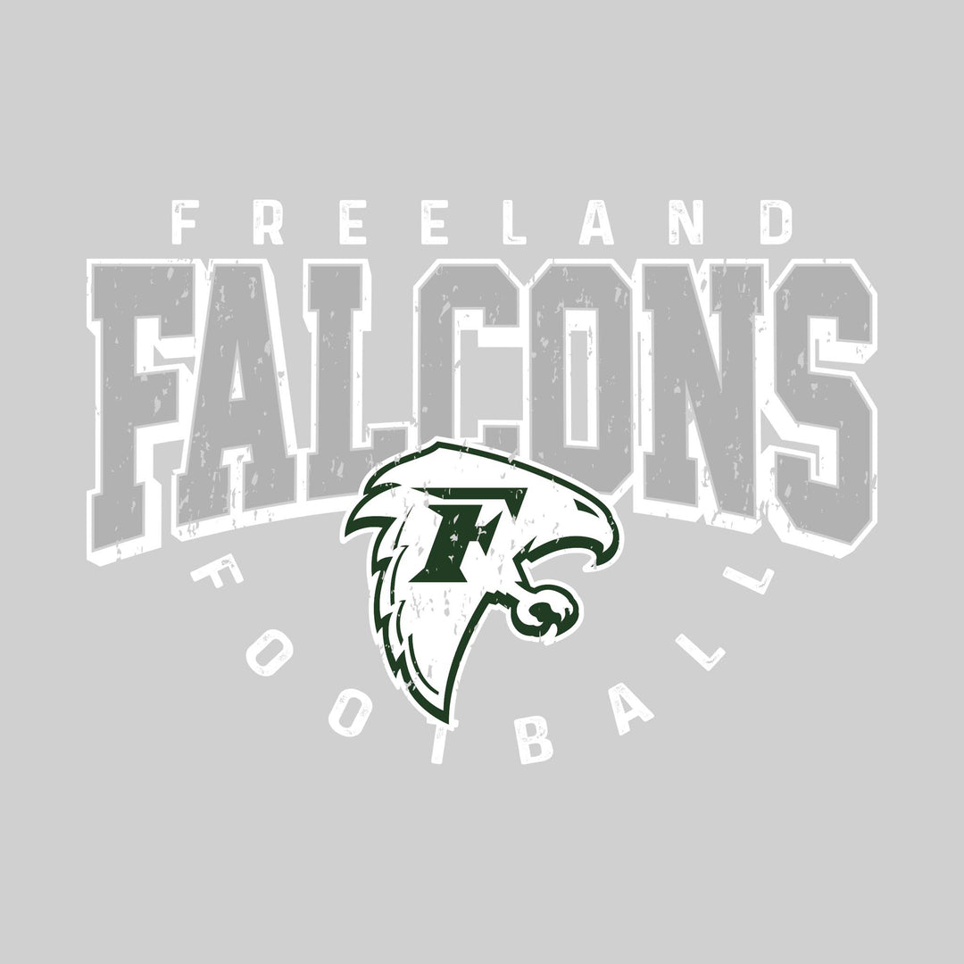 Freeland Falcons - Football - Distressed Text with Mascot and Arched Football