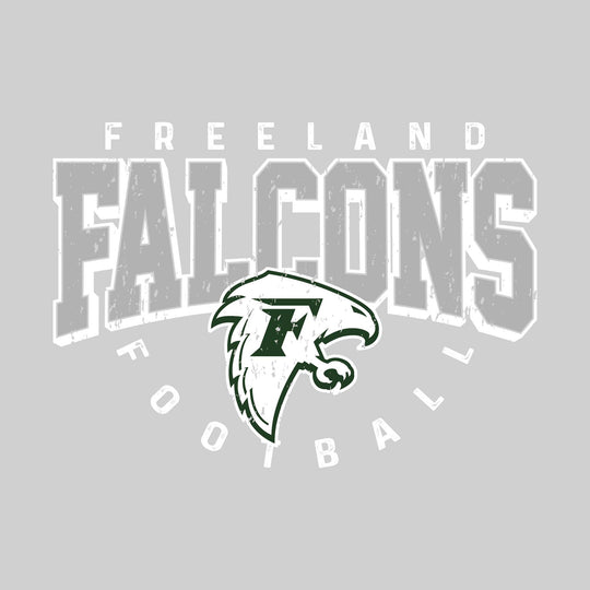 Freeland Falcons - Football - Distressed Text with Mascot and Arched Football