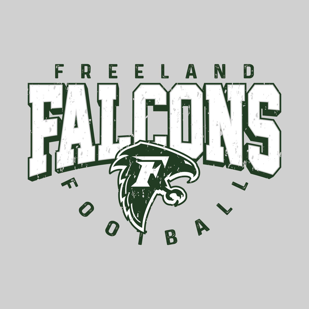 Freeland Falcons - Football - Distressed Text with Mascot and Arched Football